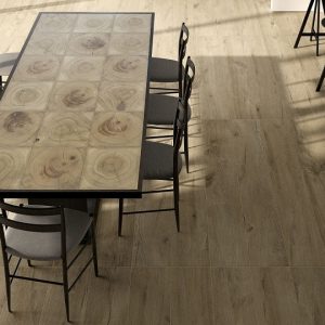 tavolo con cerchi legno
