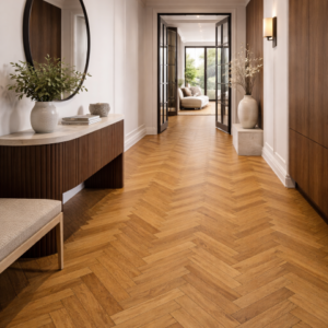 corridoio interno pavimentato con legno